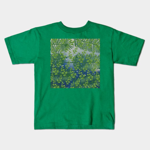 Green Floral Palm Leaves Kids T-Shirt by Pris25